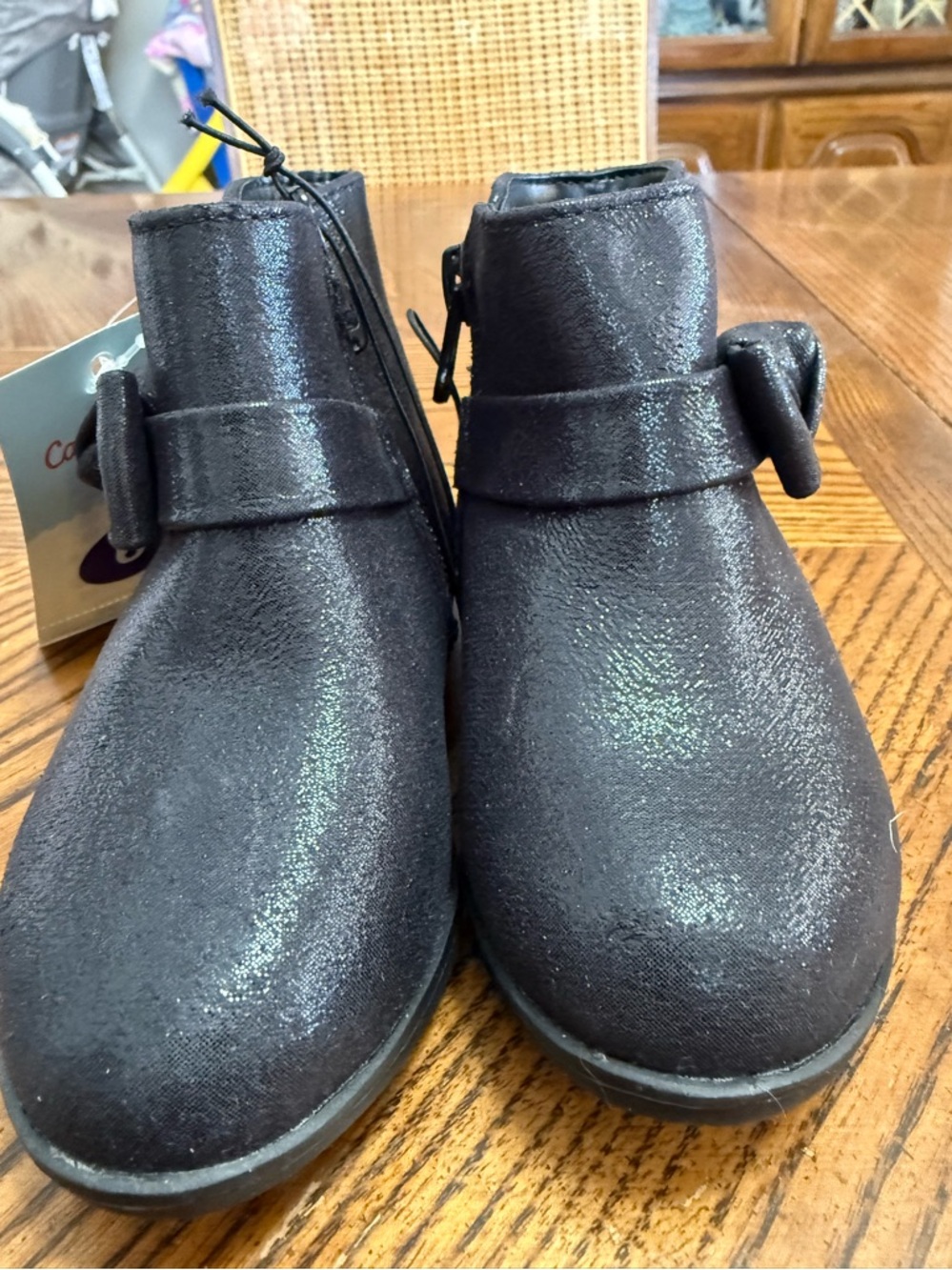 Cat + Jack Black Sparkle Booties. NWT Size 6